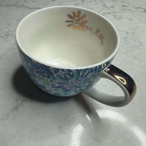 Lilly Pulitzer 12oz Ceramic Blue Floral Coffee Tea Mug Cup Gold Tone Accents - Picture 4 of 10